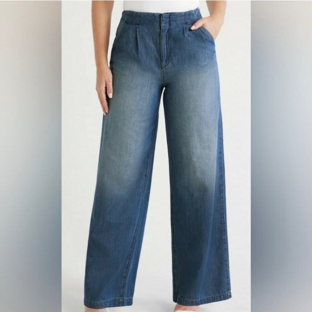 Sofia Jeans Lightweight Luxe Mid Rise Wide Leg Denim Trousers Sz 6 Office Casual